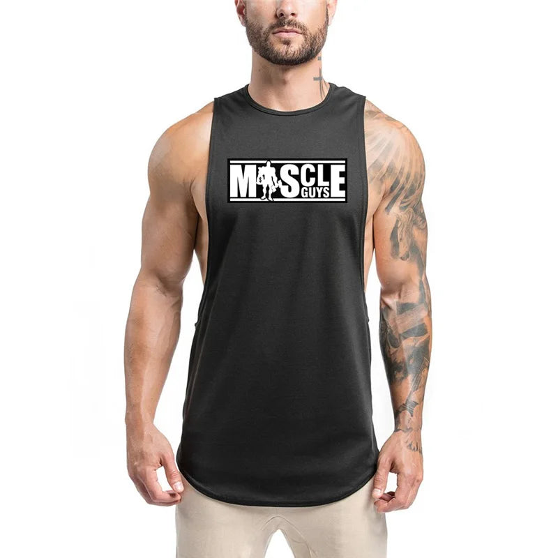 Men's Sleeveless Gym Bodybuilding Fitness Running Sport Tank Tops Summer High Quality Breathable Cotton Fashion Muscle Singlet