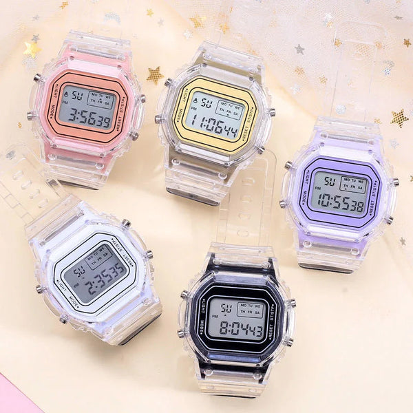 Fashion Kids Watch Simple LED Digital Watch Casual Transparent Sport Electronic Watch Boys Girls Luminous Clock Kid's Wristwatch