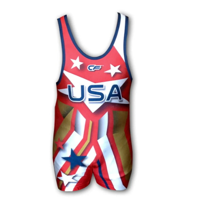 New Style Mens USA Wrestling Singlets Suit Sleeveless Weightlifting Clothing Boxing Skinsuit One-Piece Tights Run Race Speedsuit