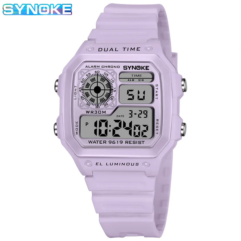 SYNOKE Digital Watches Lady Sports Luminous Multifunction Waterproof Chrono Wristwatch Outdoor Girls Fashion Student Watch New