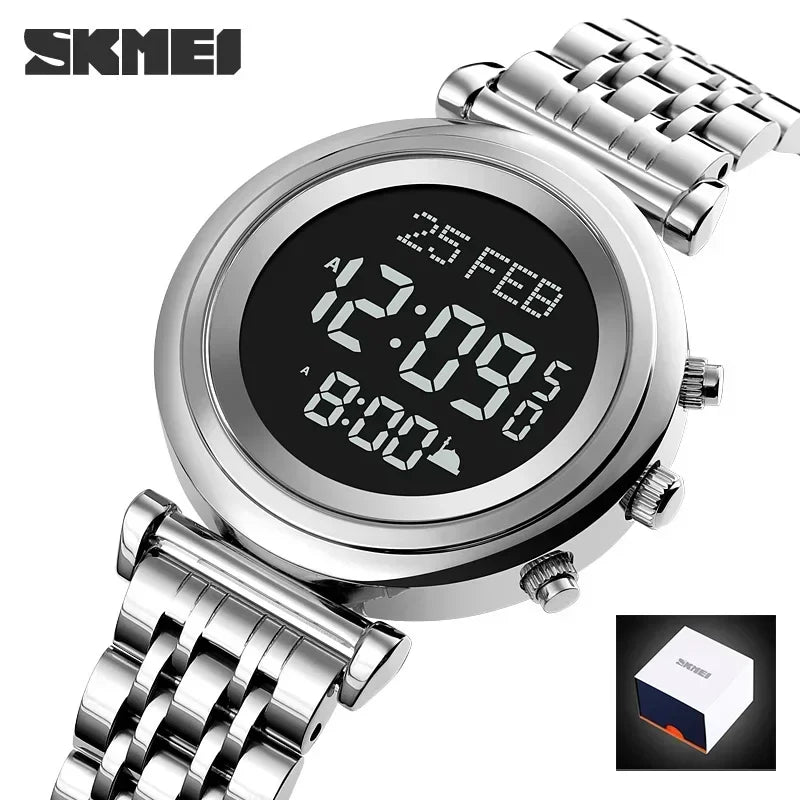 SKMEI 1892  Pilgrimage Time Reminder Qibla Direction Function Watch Muslim Digital Watch Women Led Light Display Sport Watch