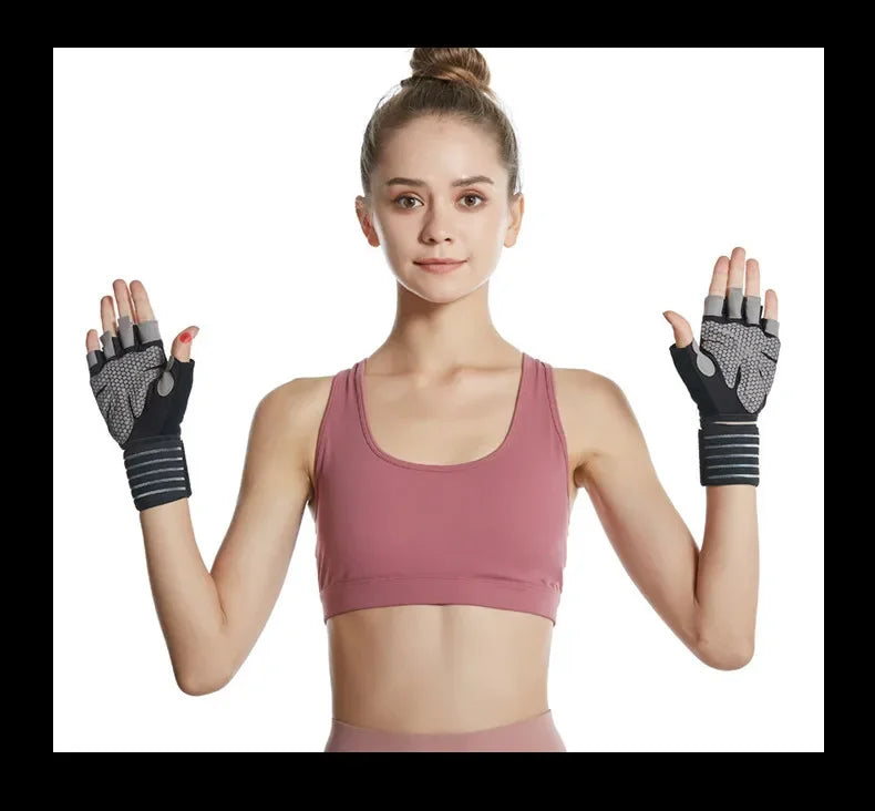 Gym Sports Gloves Half Finger Weight Lifting Gloves with Wrist Support Belt Men Women Workout Exercise Fitness Training Glove