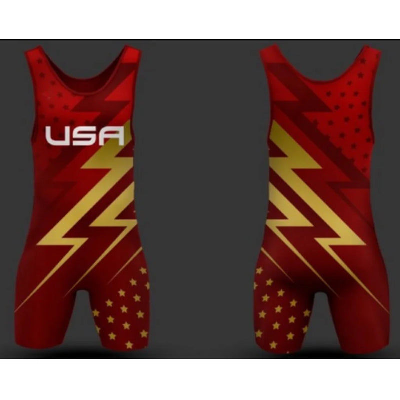 New Style Mens USA Wrestling Singlets Suit Sleeveless Weightlifting Clothing Boxing Skinsuit One-Piece Tights Run Race Speedsuit