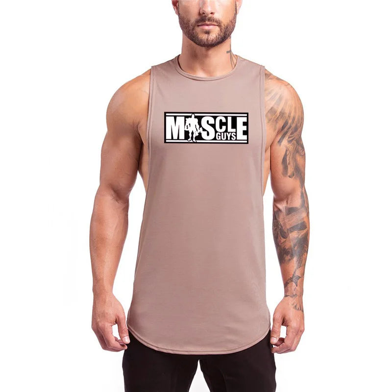 Men's Sleeveless Gym Bodybuilding Fitness Running Sport Tank Tops Summer High Quality Breathable Cotton Fashion Muscle Singlet