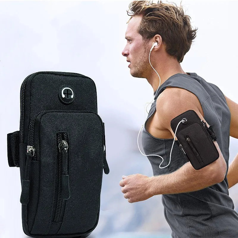 Running Men Women Arm Bags for Phone Money Keys Outdoor Sports Arm Package Bag with Headset Hole Simple Style Running Arm Band