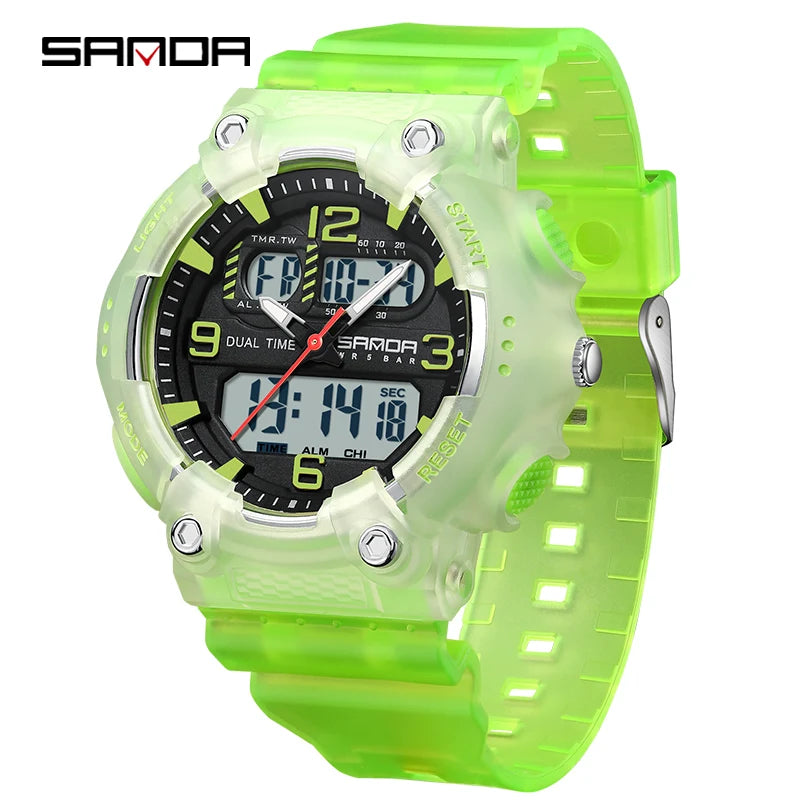 SANDA Watch Boys Girls New Student Sports Quartz Electronic Watch Black Technology Multi functional Waterproof Exam Watch 2024