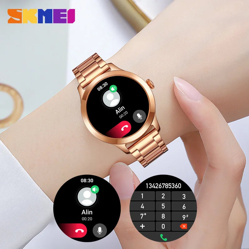 SKMEI Women Smart Watch Touch Screen Sports Fitness Tracker IP67 Waterproof Women Smartwatch Stainless Steel/leather Strap