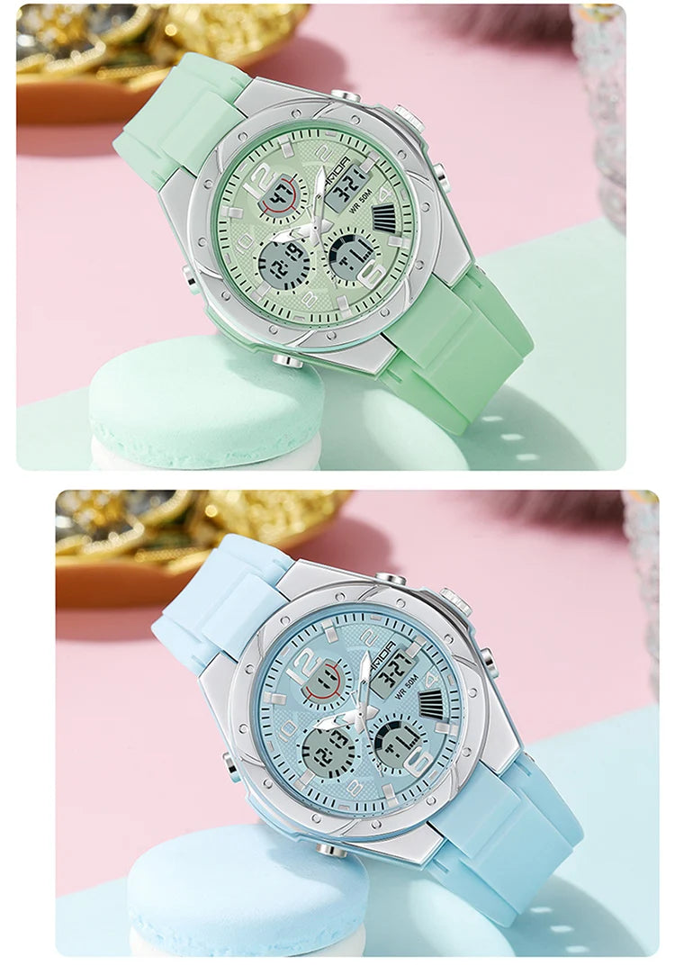 SANDA 6062 Luxury New Ms. LED Digital Sport Watch Fashion Casual Women Girl Military 50M Waterproof Quartz Ms. Wristwatches