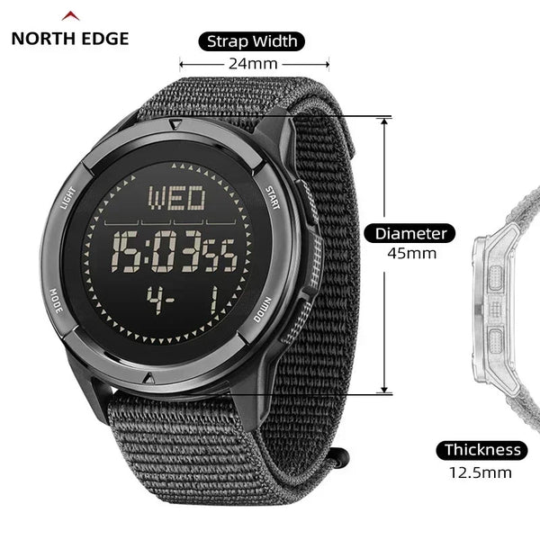 NORTH EDGE ALPS Men's Digital Carbon fiber Watch Shock Militray Sports Super Light Outdoor Compass Waterproof 50M Wristwatches