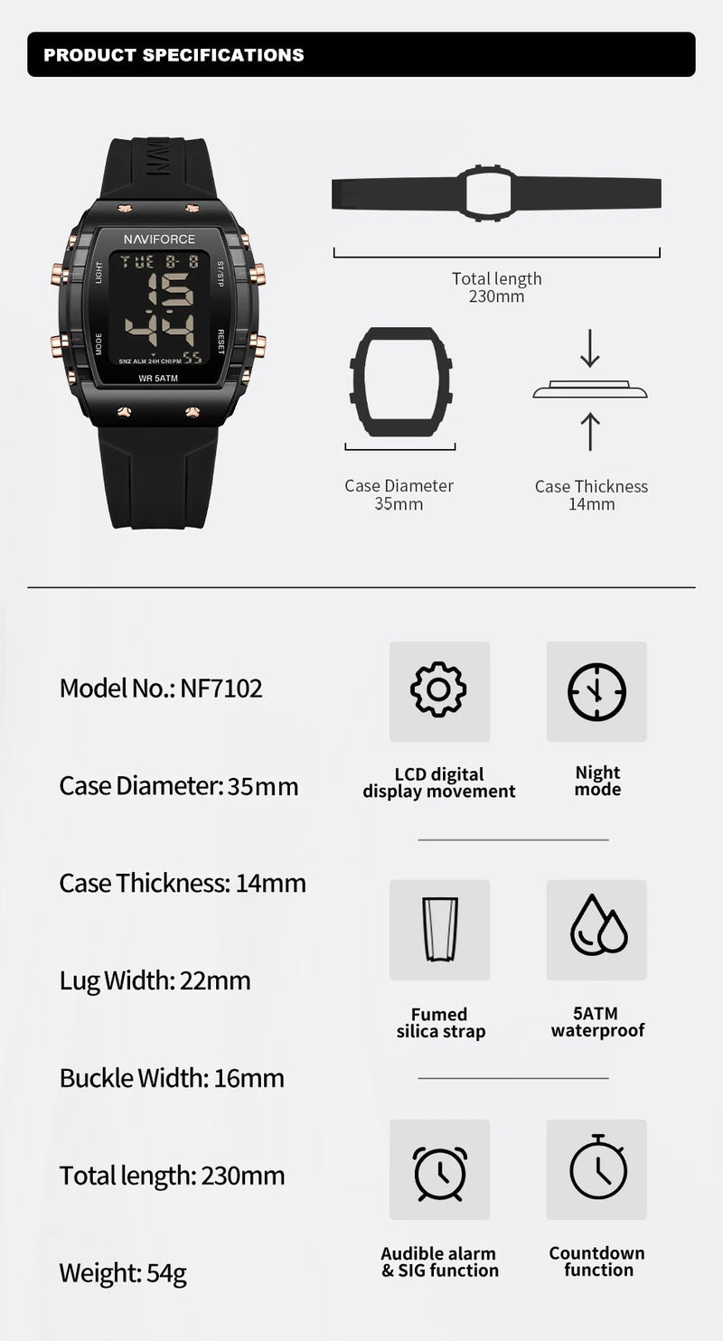 NAVIFORCE Women Wristwatch High Quality Waterproof Silicone Strap Clock Fashion Sport Luminous Electronic Watch Relogio Feminino