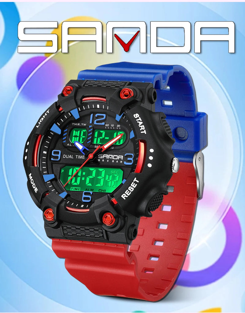 SANDA Watch Boys Girls New Student Sports Quartz Electronic Watch Black Technology Multi functional Waterproof Exam Watch 2024