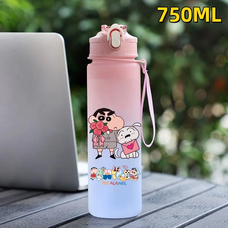 New Crayon Shin Chan Outdoor Sport 750ML Large Capacity Cartoon Portable Plastic Water Bottle Drinking Cup Student Birthday Gift