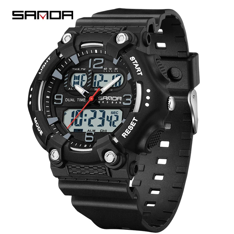 SANDA Watch Boys Girls New Student Sports Quartz Electronic Watch Black Technology Multi functional Waterproof Exam Watch 2024