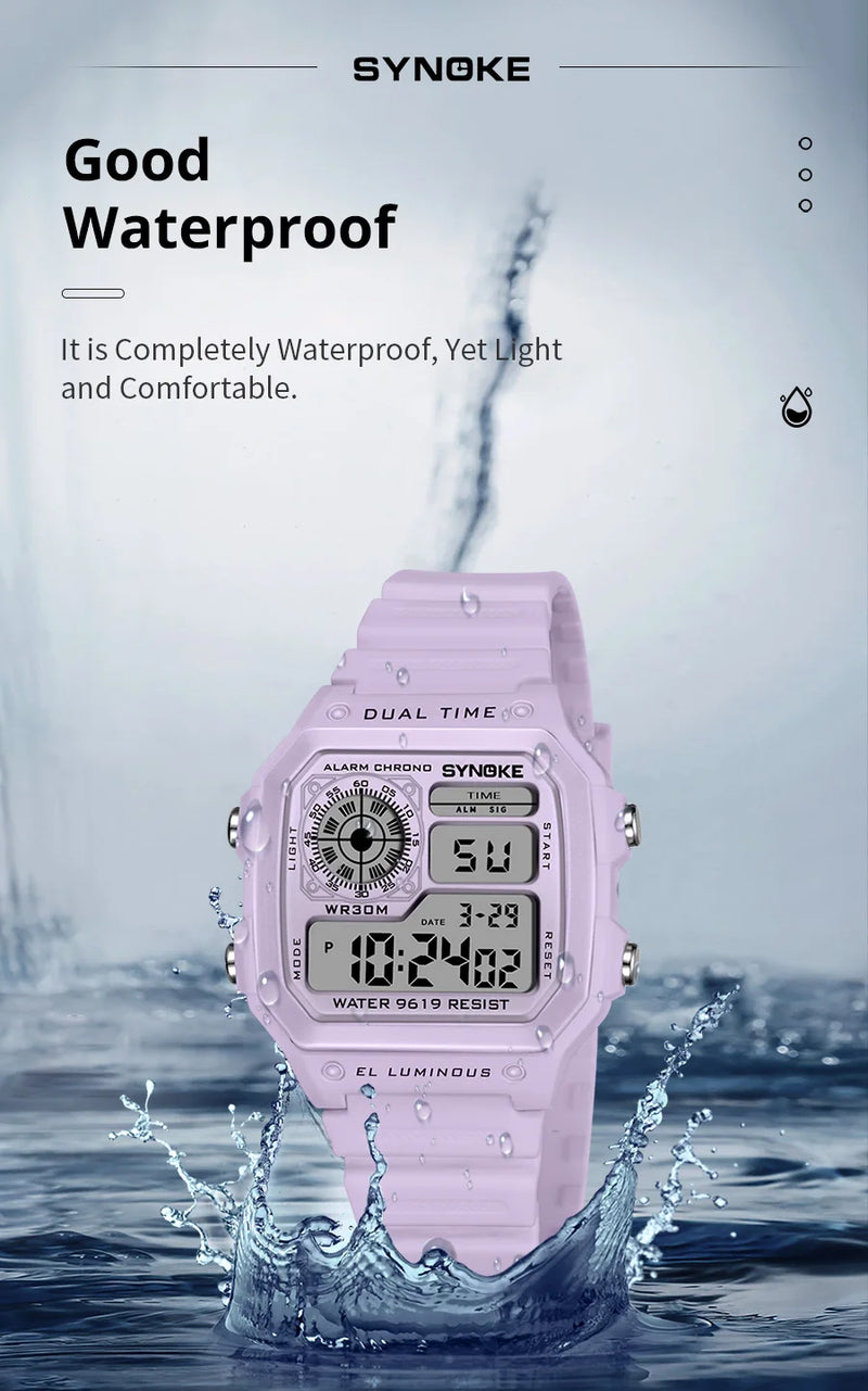 SYNOKE Digital Watches Lady Sports Luminous Multifunction Waterproof Chrono Wristwatch Outdoor Girls Fashion Student Watch New