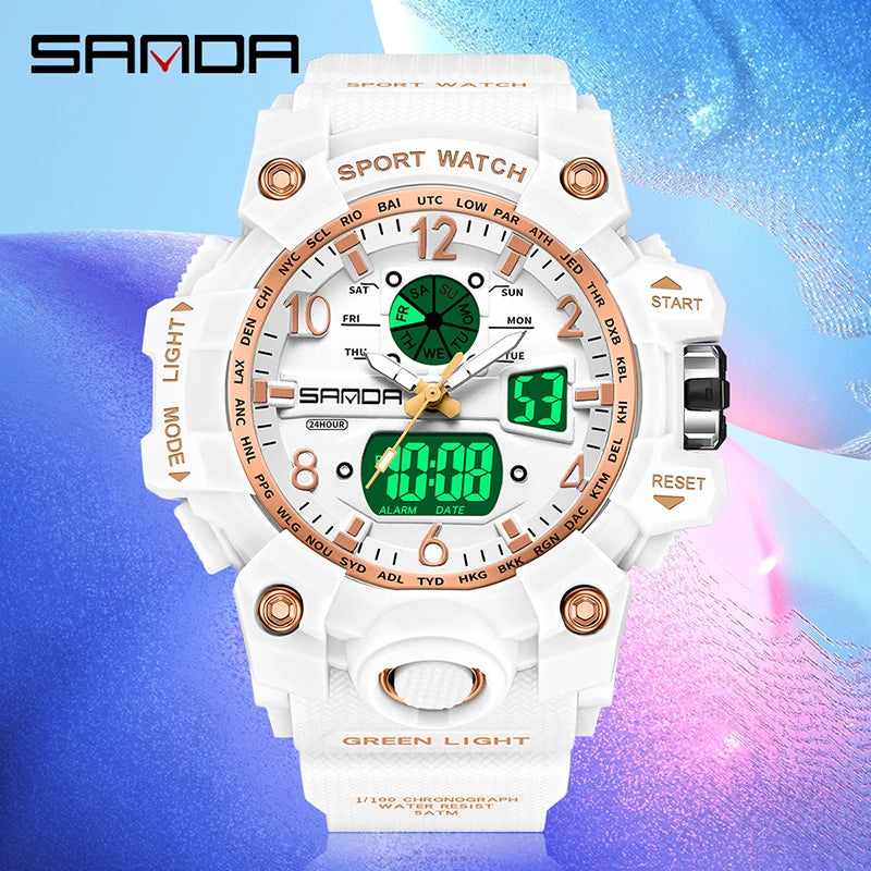 Fashion Sanda Brand Youth Military Sports Trend Korean Electric Led Multifunction Lady Creative Personality Student Gift Watch