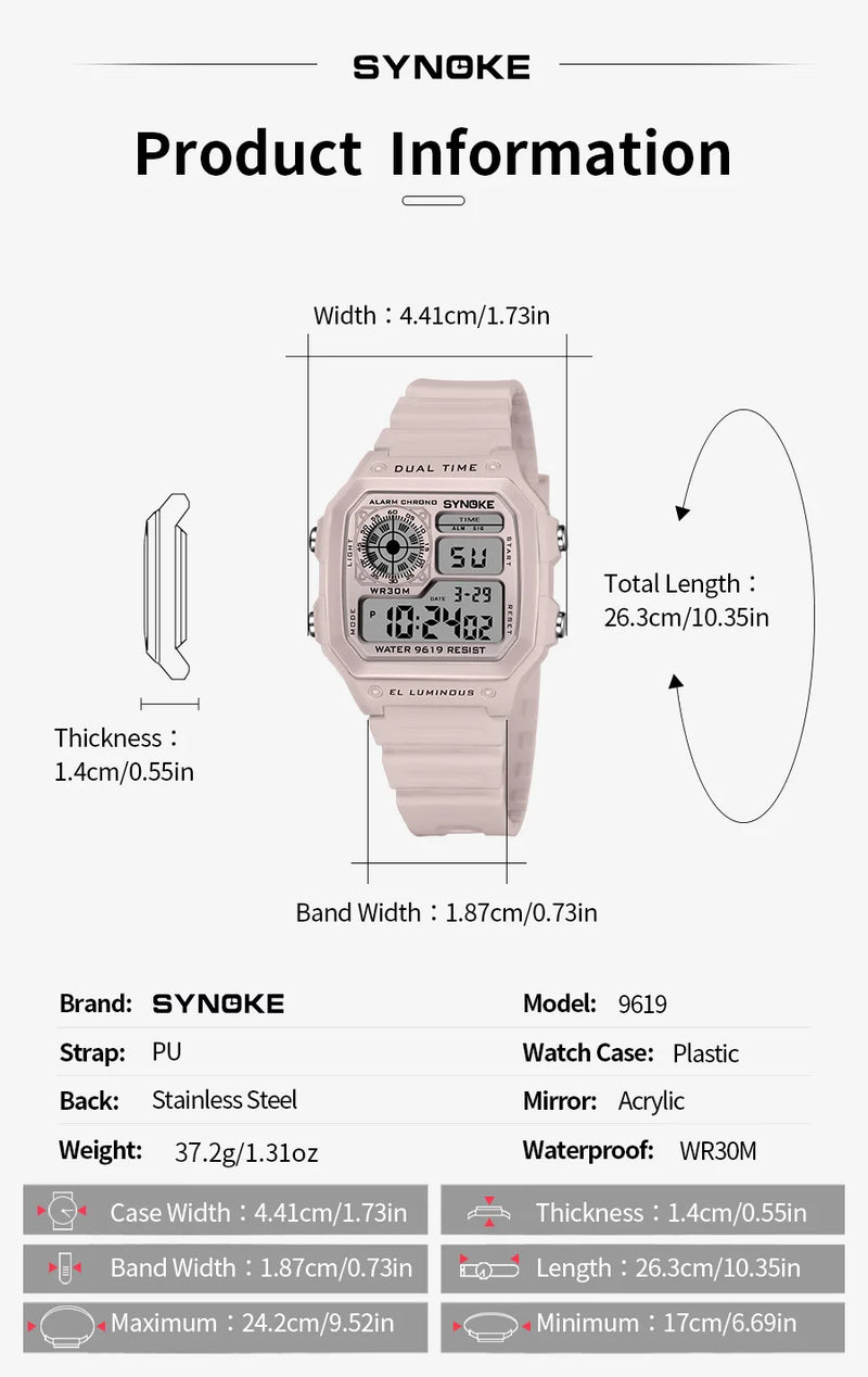 SYNOKE Digital Watches Lady Sports Luminous Multifunction Waterproof Chrono Wristwatch Outdoor Girls Fashion Student Watch New