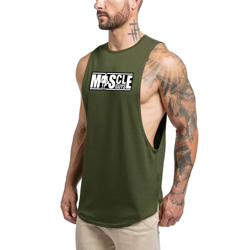 Men's Sleeveless Gym Bodybuilding Fitness Running Sport Tank Tops Summer High Quality Breathable Cotton Fashion Muscle Singlet