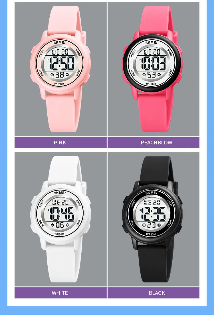 Skmei Fashion LED Light Stopwatch Digital Sports Watches Women Student Waterproof Calendar Wristwatch For Ladies Female Alarm