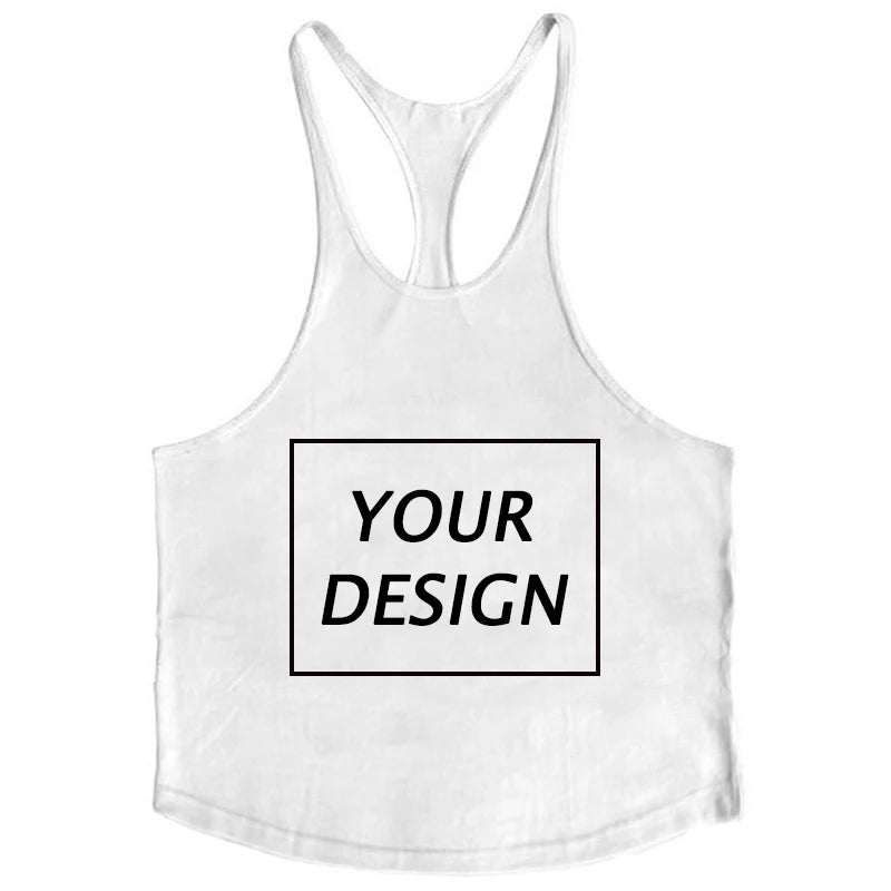 Customized Print Stringer Tank Tops for Men Y-Back Sleeveless Vest Athletic Muscle Training Tees Tops Gym Workout Fitness