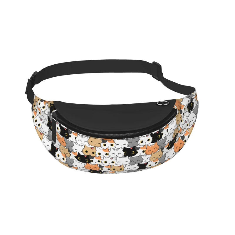 Kawaii Cats Casual Fanny Pack for Men Women Cartoon Anime Cat Chest Bag Waist Bag with Adjustable Belt for Travel Sports Running