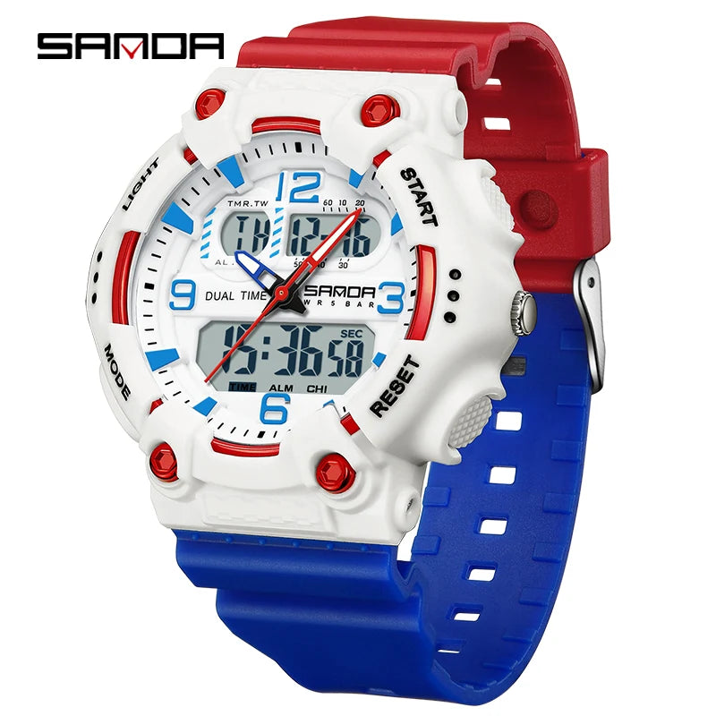 SANDA Watch Boys Girls New Student Sports Quartz Electronic Watch Black Technology Multi functional Waterproof Exam Watch 2024