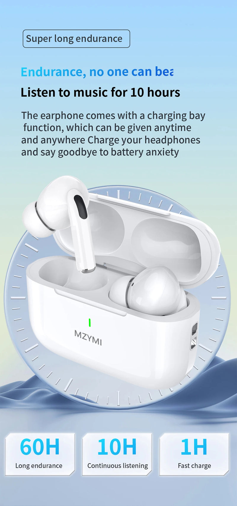 MZYMI ANC Bluetooth 5.3 Earphones In Ear Buds Waterproof Headphones Wireless Headset Built-in Microphone With Charging Case