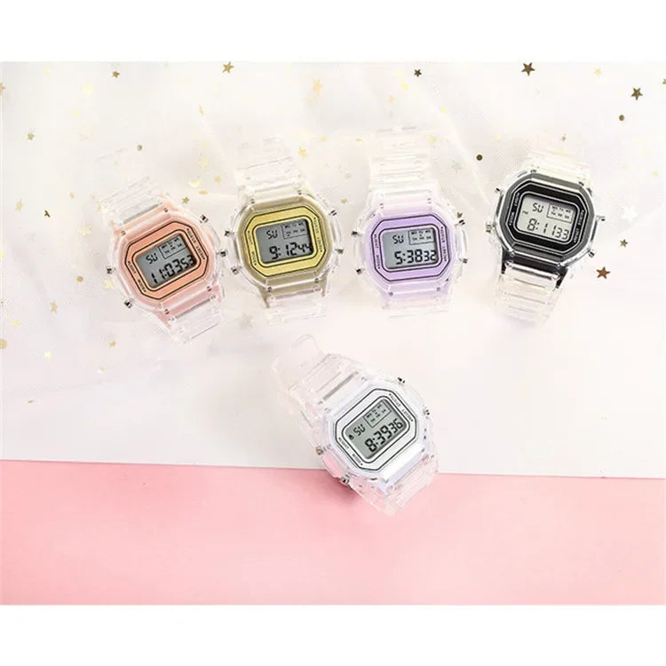 Fashion Kids Watch Simple LED Digital Watch Casual Transparent Sport Electronic Watch Boys Girls Luminous Clock Kid's Wristwatch