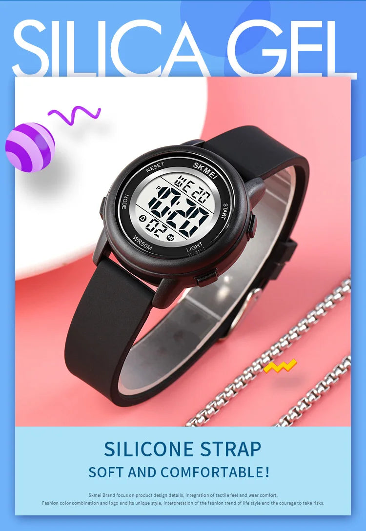 Skmei Fashion LED Light Stopwatch Digital Sports Watches Women Student Waterproof Calendar Wristwatch For Ladies Female Alarm