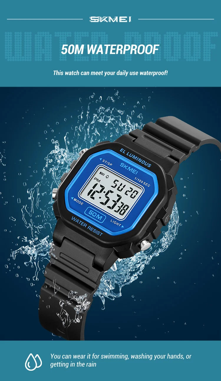 Skmei Womens LED Chronograph Sports Watches Fashion TPU Strap Waterproof Swimming Digital Electronic Wristwatch