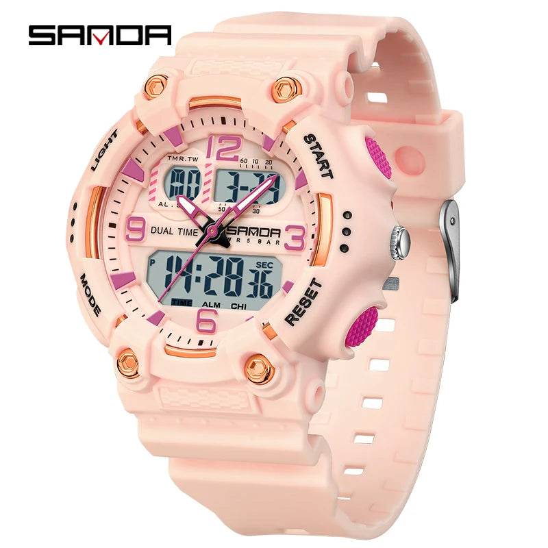 SANDA Watch Boys Girls New Student Sports Quartz Electronic Watch Black Technology Multi functional Waterproof Exam Watch 2024