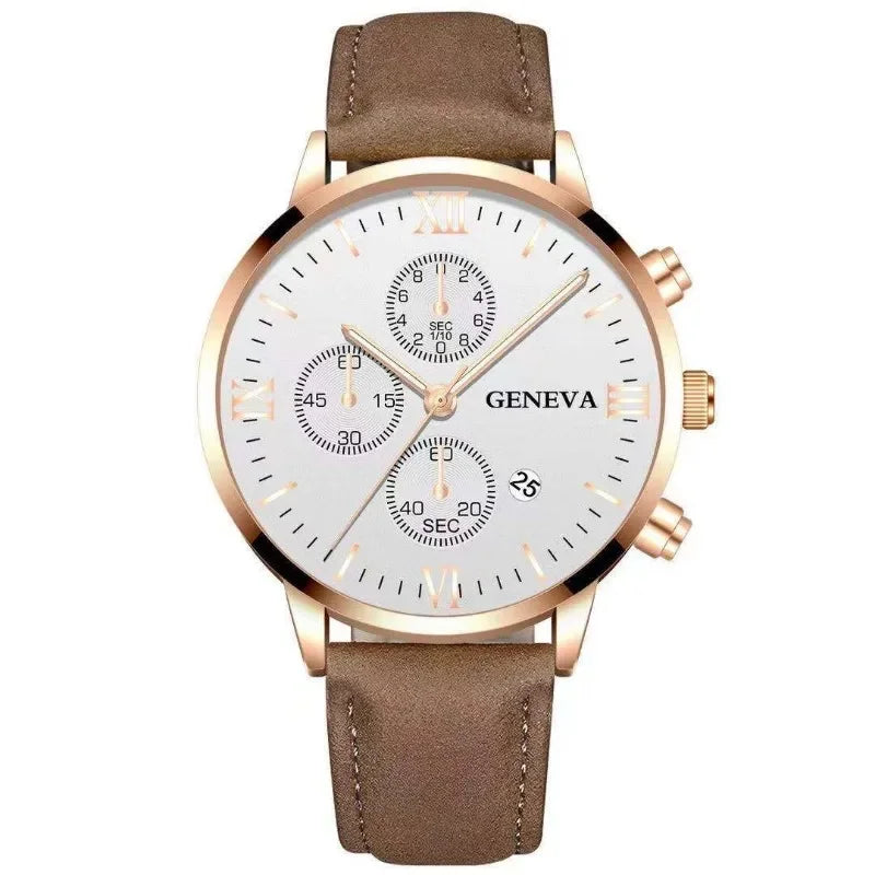 Geneva Men Sport Watch Fashion Date Alloy Case Synthetic Leather Analog Quartz Male Clock Top Brand Luxury Relogio Masculino