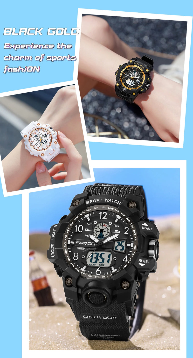 Fashion Sanda Brand Youth Military Sports Trend Korean Electric Led Multifunction Lady Creative Personality Student Gift Watch