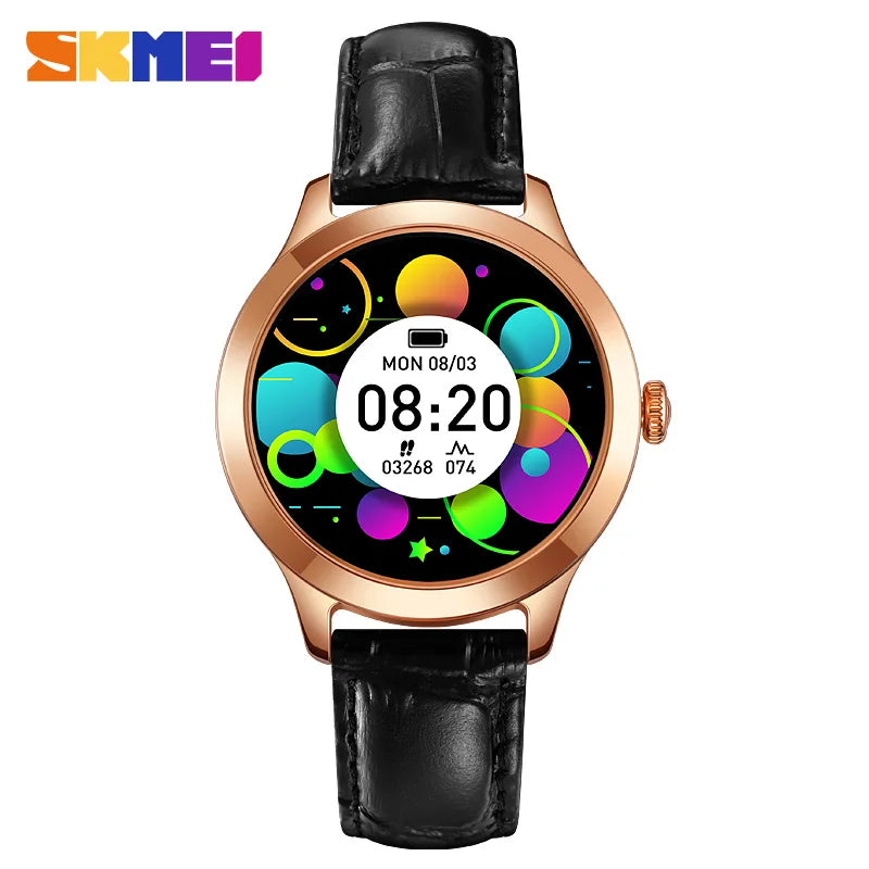 SKMEI Women Smart Watch Touch Screen Sports Fitness Tracker IP67 Waterproof Women Smartwatch Stainless Steel/leather Strap