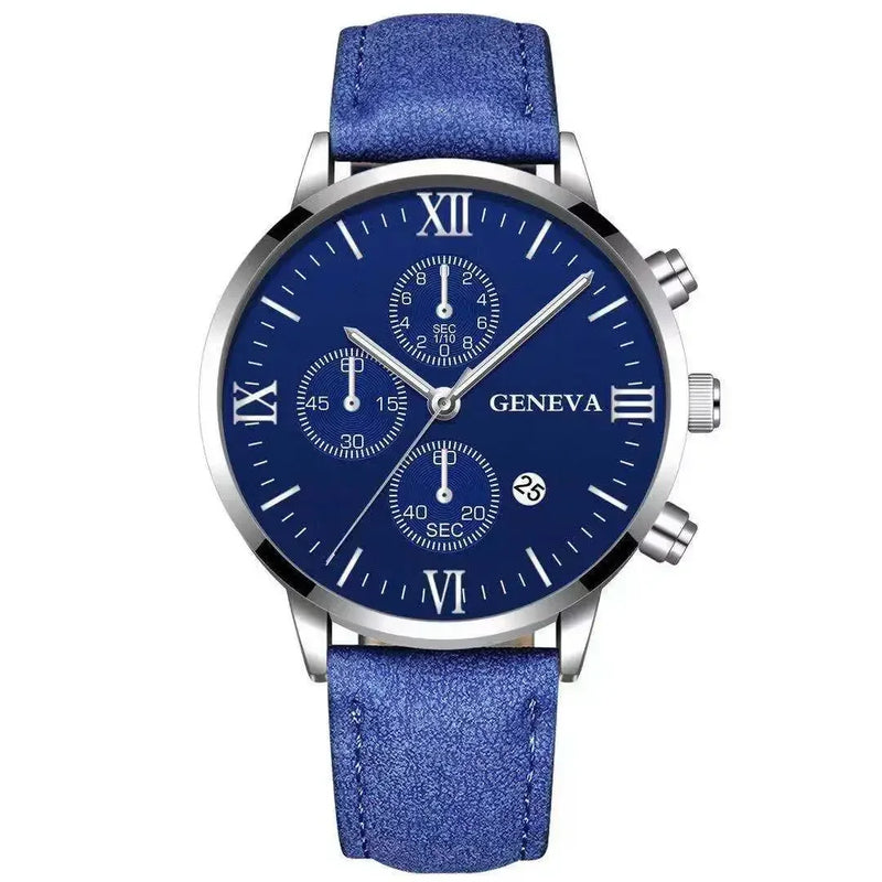 Geneva Men Sport Watch Fashion Date Alloy Case Synthetic Leather Analog Quartz Male Clock Top Brand Luxury Relogio Masculino