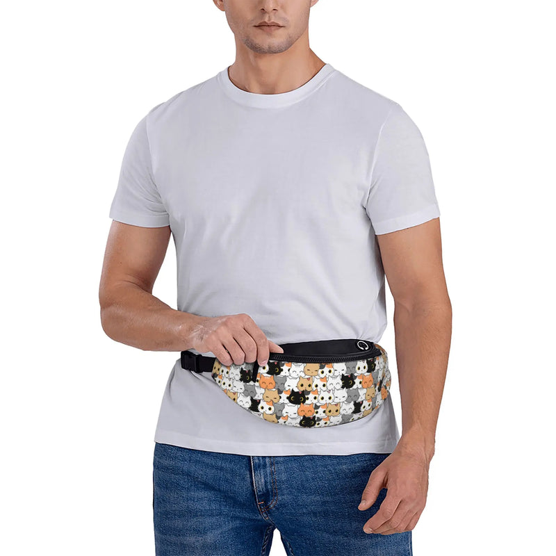 Kawaii Cats Casual Fanny Pack for Men Women Cartoon Anime Cat Chest Bag Waist Bag with Adjustable Belt for Travel Sports Running