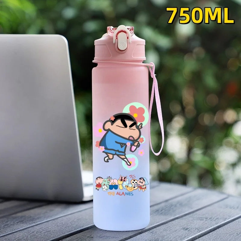 New Crayon Shin Chan Outdoor Sport 750ML Large Capacity Cartoon Portable Plastic Water Bottle Drinking Cup Student Birthday Gift