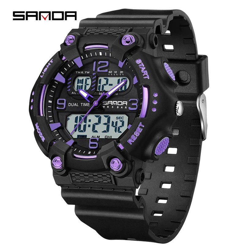 SANDA Watch Boys Girls New Student Sports Quartz Electronic Watch Black Technology Multi functional Waterproof Exam Watch 2024