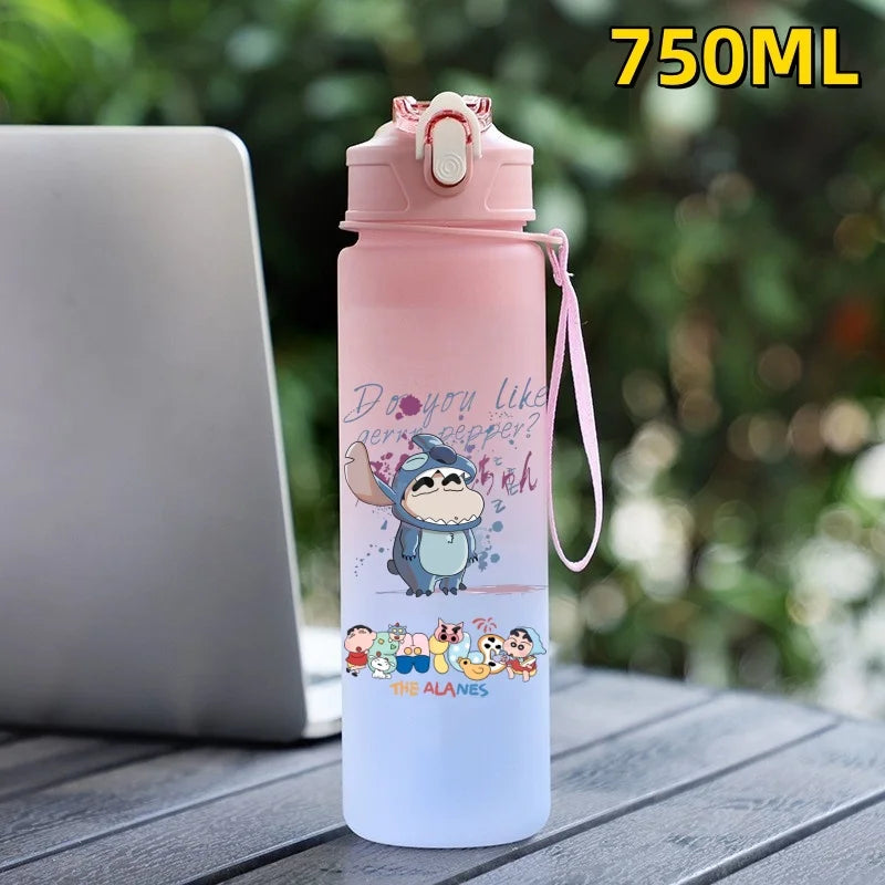 New Crayon Shin Chan Outdoor Sport 750ML Large Capacity Cartoon Portable Plastic Water Bottle Drinking Cup Student Birthday Gift