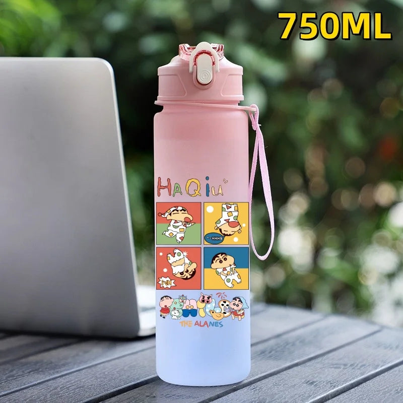 New Crayon Shin Chan Outdoor Sport 750ML Large Capacity Cartoon Portable Plastic Water Bottle Drinking Cup Student Birthday Gift