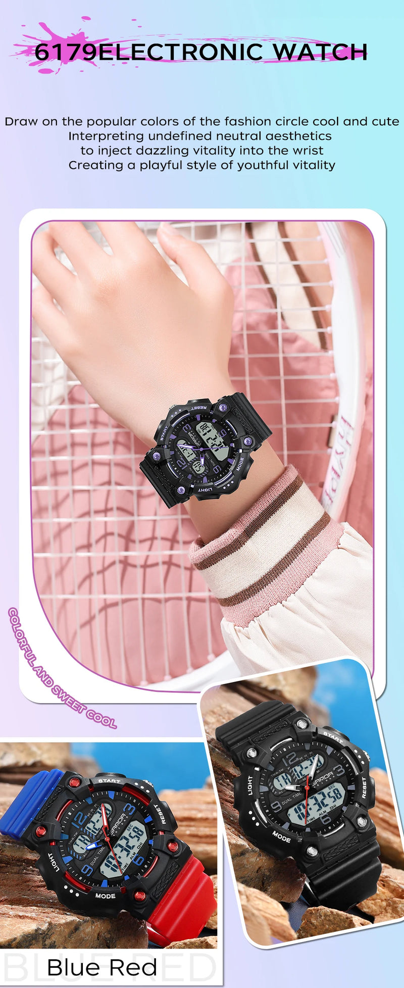 SANDA Watch Boys Girls New Student Sports Quartz Electronic Watch Black Technology Multi functional Waterproof Exam Watch 2024