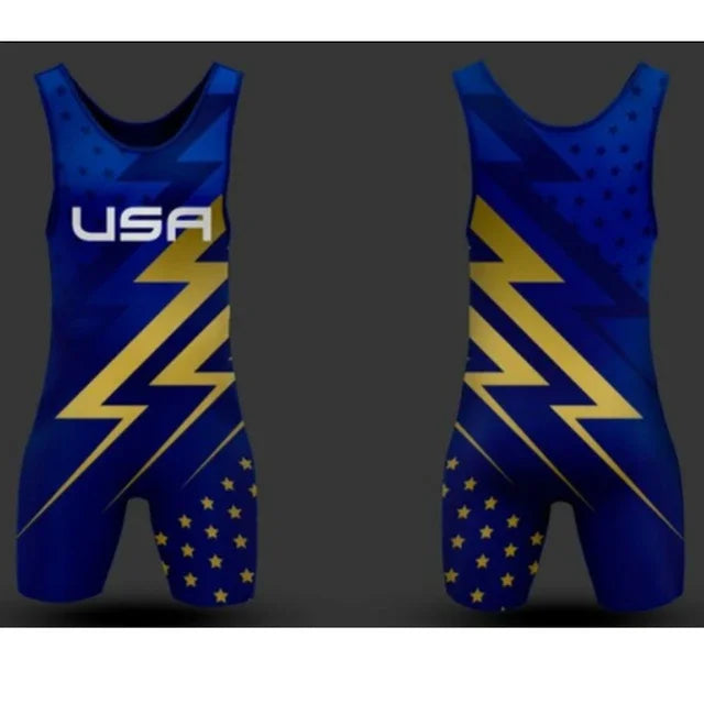 New Style Mens Usa Wrestling Singlets Suit Sleeveless Weightlifting Clothing Boxing Skinsuit One-piece Tights Run Race Speedsuit