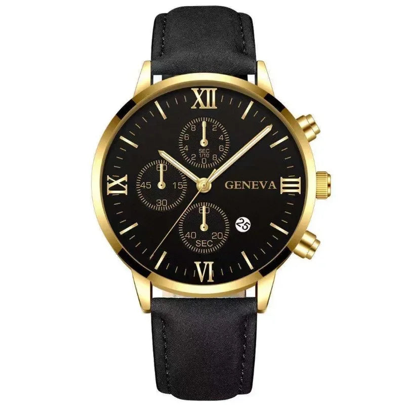 Geneva Men Sport Watch Fashion Date Alloy Case Synthetic Leather Analog Quartz Male Clock Top Brand Luxury Relogio Masculino