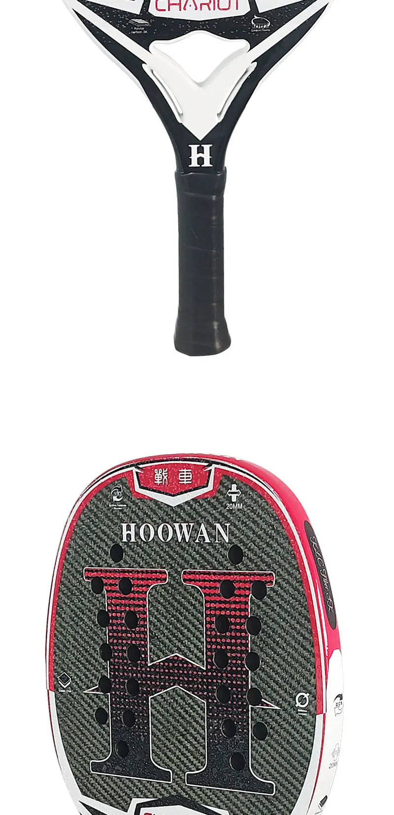 HOOWAN CHARIOT Beach Tennis Racket T700 Kevlar Carbon Fiber High-Grit Surface 20MM Mid-Hard EVA Core