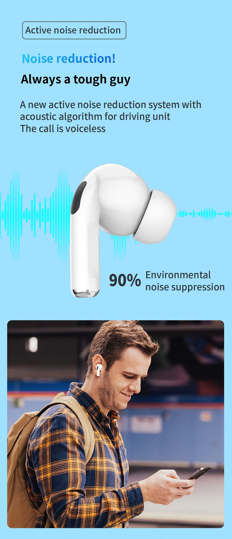 MZYMI ANC Bluetooth 5.3 Earphones In Ear Buds Waterproof Headphones Wireless Headset Built-in Microphone With Charging Case