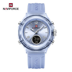 NAVIFORCE Quartz Watch for Ladies Fashion Women's Dual Display Watches Quartz Waterproof Silicone Luminous Wristwatch Women Gift