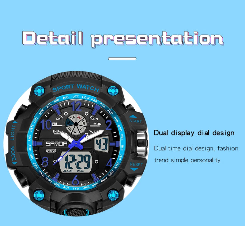 Fashion Sanda Brand Youth Military Sports Trend Korean Electric Led Multifunction Lady Creative Personality Student Gift Watch