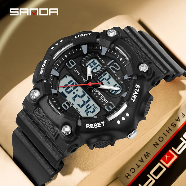 SANDA Watch Boys Girls New Student Sports Quartz Electronic Watch Black Technology Multi functional Waterproof Exam Watch 2024