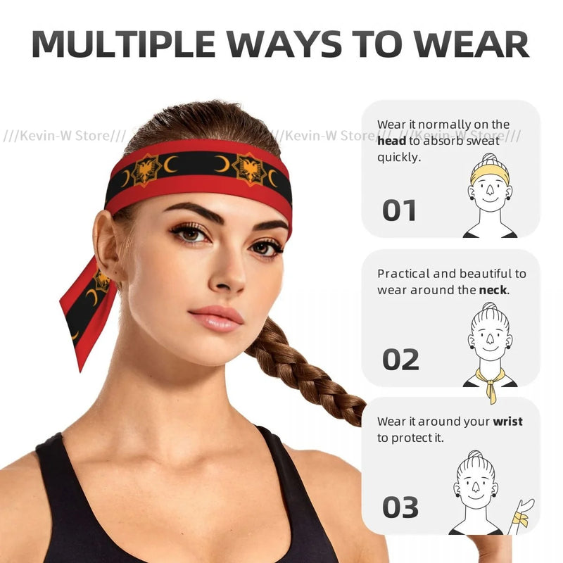 Islamic Albanian Flag Bandanas Hairband Head Tie Sports Headband for Running Tennis Karate Athletics Brief Style