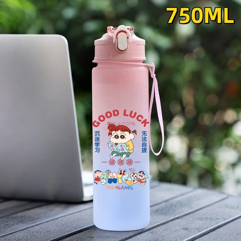 New Crayon Shin Chan Outdoor Sport 750ML Large Capacity Cartoon Portable Plastic Water Bottle Drinking Cup Student Birthday Gift