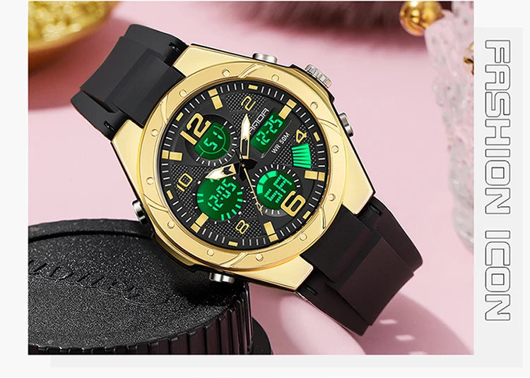 SANDA 6062 Luxury New Ms. LED Digital Sport Watch Fashion Casual Women Girl Military 50M Waterproof Quartz Ms. Wristwatches